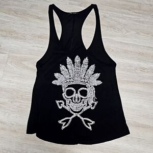 ~SOLD~✨️🖤☠️The Classic made in the USA Sparkly Indian Skull Tank Size XL